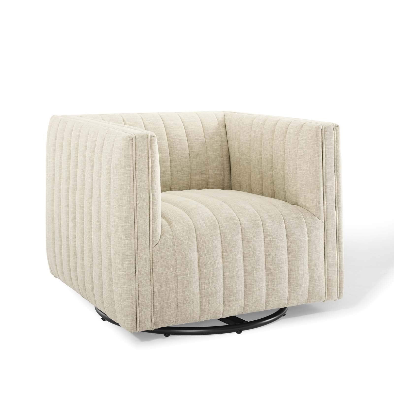 Modway Conjure Channel Tufted Upholstered Accent Beige, Swivel Armchair